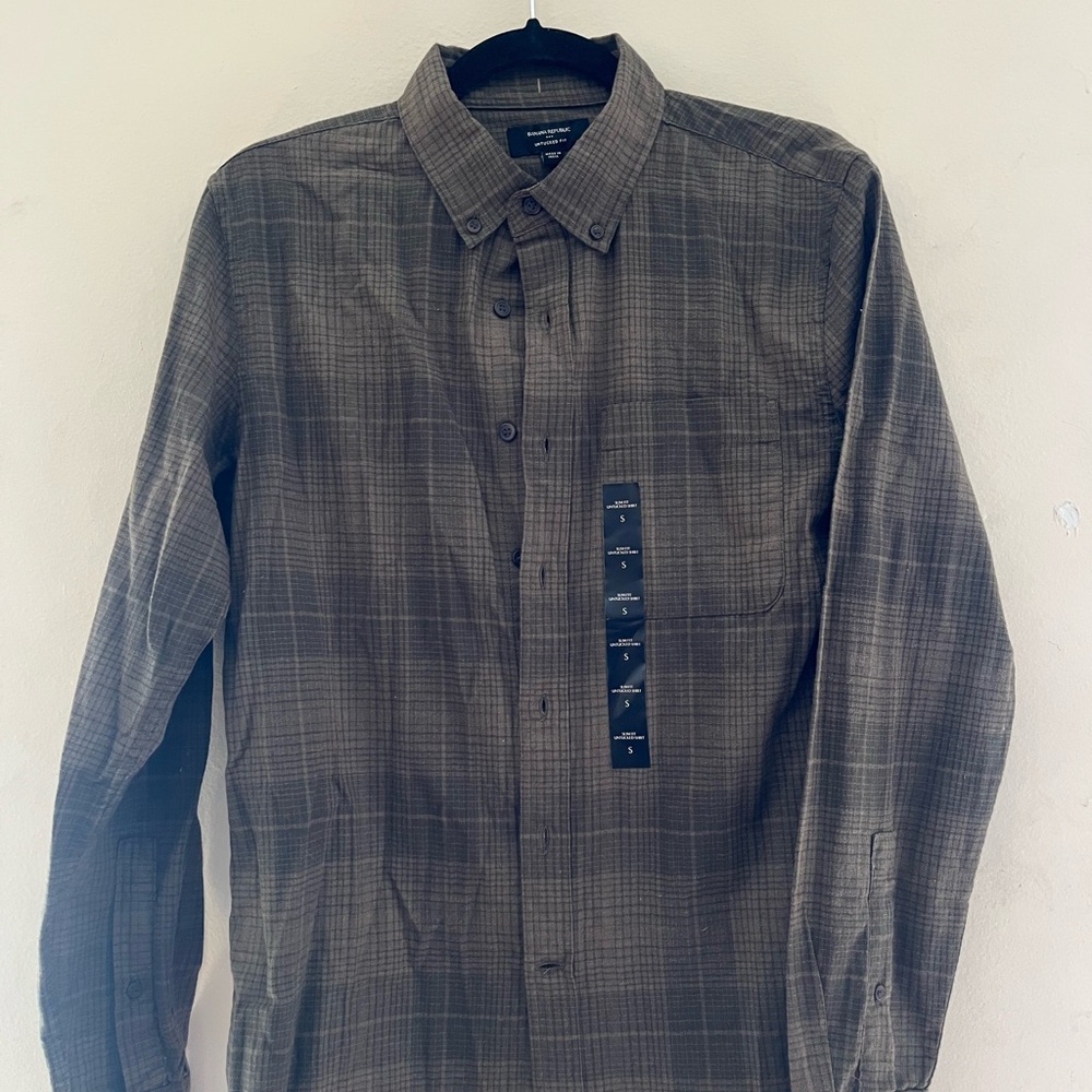Banana Republic Men's Olive Plaid Shirt